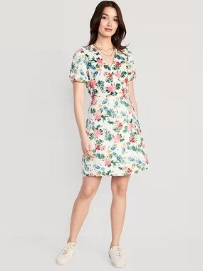 Old Navy Floral Puff-Sleeve Mini Wrap Dress